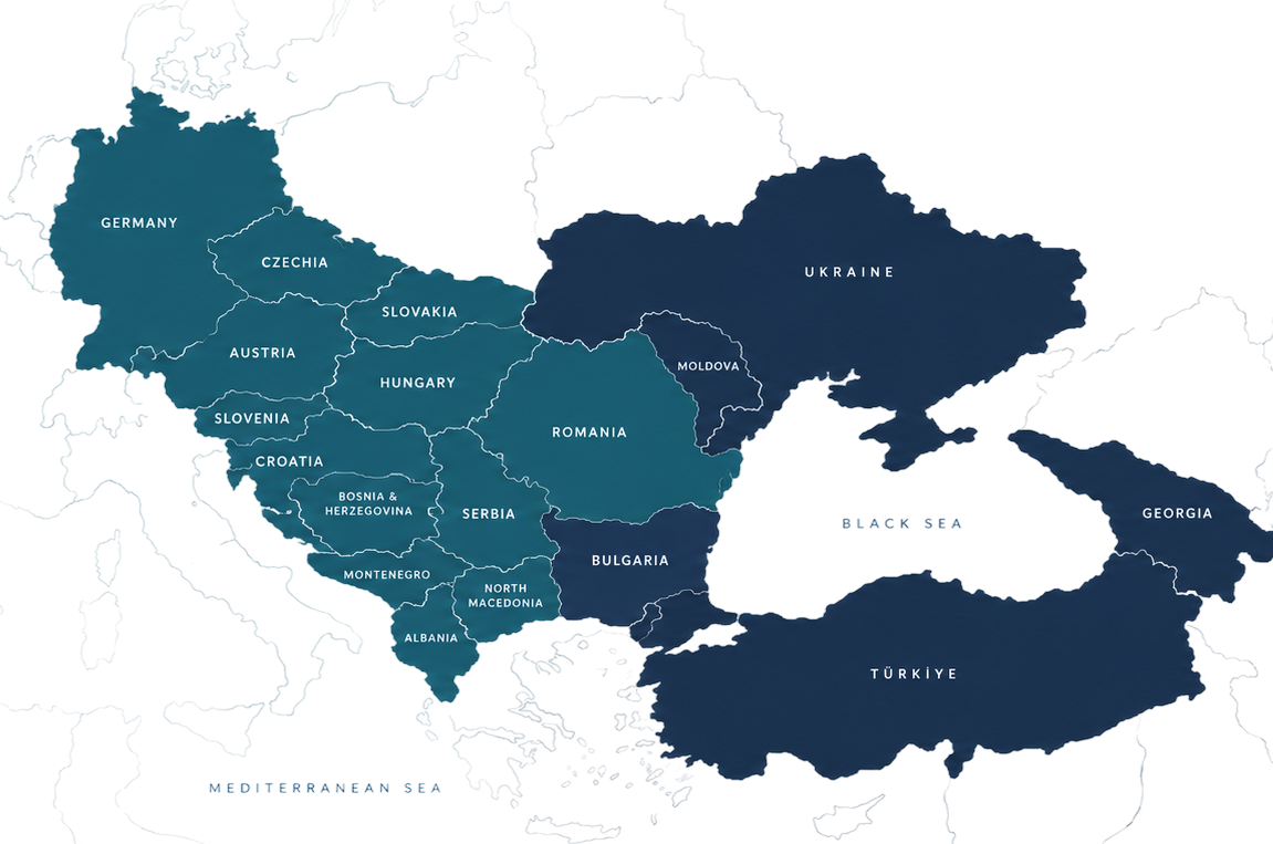 Map of the Danube basin and the Black Sea region